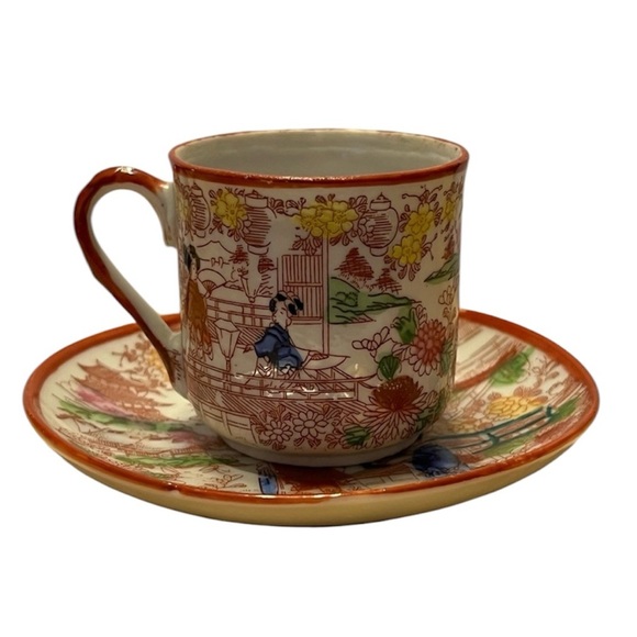 VINTAGE GEISHA FLORAL DESIGN CUP AND SAUCER MADE IN JAPAN DEMITASSE ESPRESSO - Picture 1 of 9